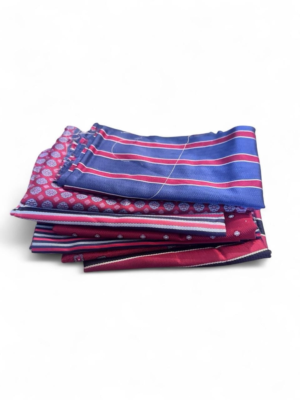 Bundle of 7 red and blue 100% Italian silk fabric remnants
